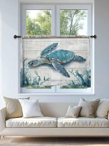 Sheer Curtains 54 Inch Length, Teal Green Sea Turtle Semi Sheer Curtains Light - Image 4