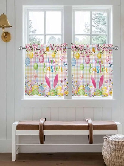 Happy Easter Half Window Curtains 24 Inches Long, Spring Bunny Colorful Eggs - Image 4
