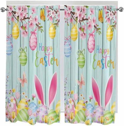 Happy Easter Living Room Curtains 72 Inches length, Spring Bunny Eggs Flower by Unknown