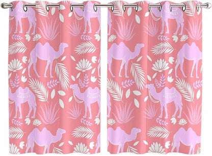 2 Panel Kitchen Cafe Curtains, Desert Camel Sunlight Filtering Nature Air by Hokiten