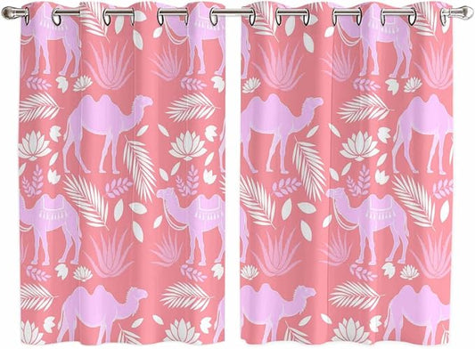 2 Panel Kitchen Cafe Curtains, Desert Camel Sunlight Filtering Nature Air by Hokiten