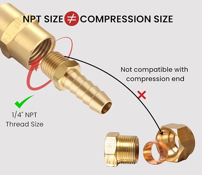 3/8 Inch Hose Barb to 1/4 Inch NPT Male Thread Brass Air Hose Barb Fittings - Image 5