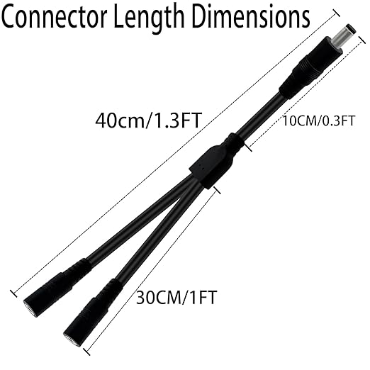 1.3FT 5.5mmx2.5mm 14AWG 12V/24V DC Power Splitter 1Male to 2Female High Power 5525 Connector for Solar Panel, Energy Storage Power Supply, Outdoor Power Supply, LED Strip Light 2pcs