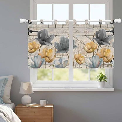 Spring Tulips Flower Kitchen Curtains 24 Inch Length, Small Window Curtains Tab - Image 9