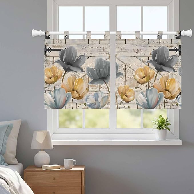 Spring Tulips Flower Kitchen Curtains 36 Inch Length, Small Window Curtains Tab - Image 9