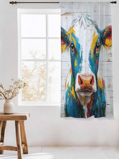 Sheer Curtains 63 Inch Length, Rustic Cow Semi Sheer Curtains Light Filtering - Image 3