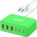 USB C Fast Charger, 100W GaN 6 Port Type C Charging Station Hub Block Cube, USB C Wall Charger Power Strip Adapter Plug for iPad iPhone 17 16 15 14 13 12 Pro Max Pixel Note Galaxy, 5ft Cord