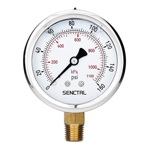 SENCTRL 0-160 Psi Glycerin Liquid Filled Air Pressure Gauge, 2.5" Dial Size by senctrl