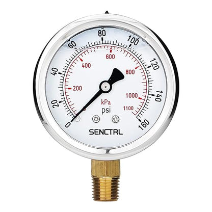 SENCTRL 0-160 Psi Glycerin Liquid Filled Air Pressure Gauge, 2.5" Dial Size by senctrl