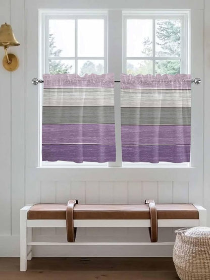 Country Wood Board Gray Purple Window Valance Curtains, Farmhouse Gradient - Image 2