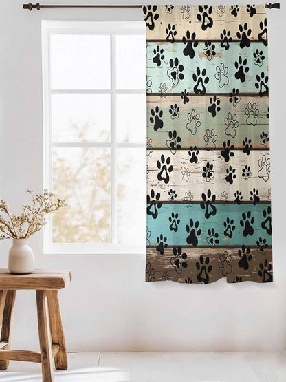 Sheer Curtains 63 Inch Length, Sage Green Brown Paw Prints Semi Sheer Curtains - Image 3