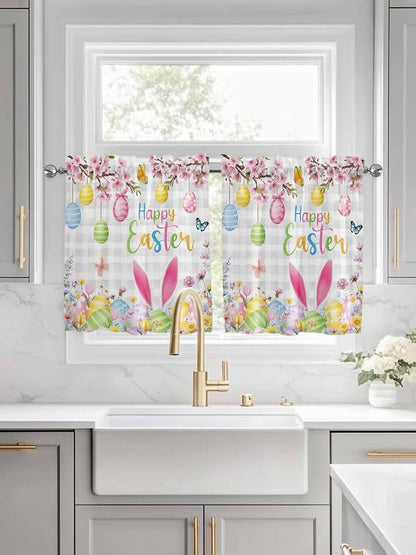 Happy Easter Half Window Curtain 36 Inches Long, Spring Watercolor Bunny Eggs - Image 3