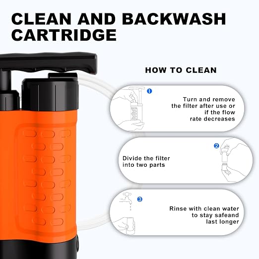 Portable Water Filter Pump, 0.01 Micron Manual Survival Water Purifier - Image 6