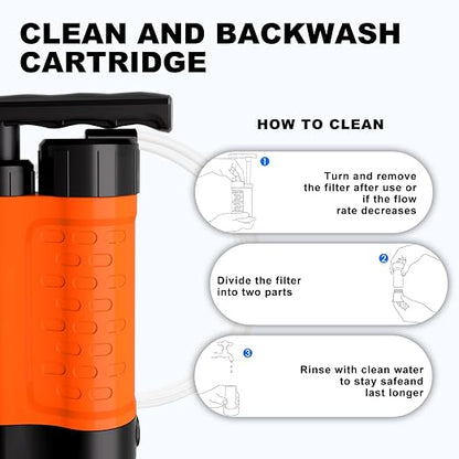 Portable Water Filter Pump, 0.01 Micron Manual Survival Water Purifier - Image 6