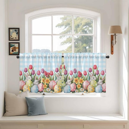 Easter Kitchen Tier Curtains 24 Inch Long 2 Panel Set, Rod Pocket Cafe Small by Unknown