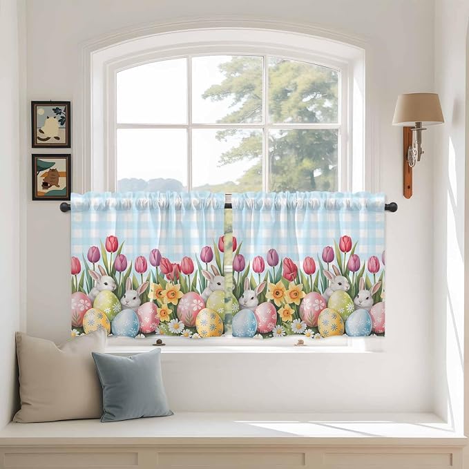 Easter Kitchen Tier Curtains 36 Inch Long 2 Panel Set, Rod Pocket Half Window by Unknown