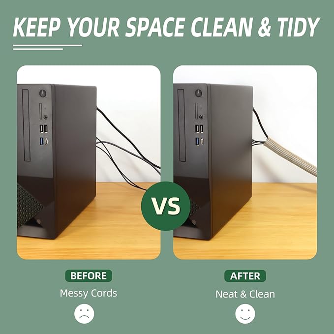 Split Wire Loom Tubing, Cable Protector Sleeve, Braided Cable Management for TV/Computer/Home Theater/Engine Bay, Cord Protectors from Pets No Chew (Wood Color, 3/8"-10ft)