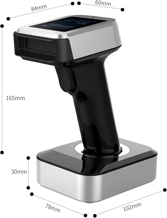 Symcode 2D QR Bluetooth Barcode Scanner with Screen Display with Charging Base,3 in 1 Compatible with Bluetooth & 2.4GHz Wireless & Wired Connection with 1.8 inch TFT Color LCD Screen