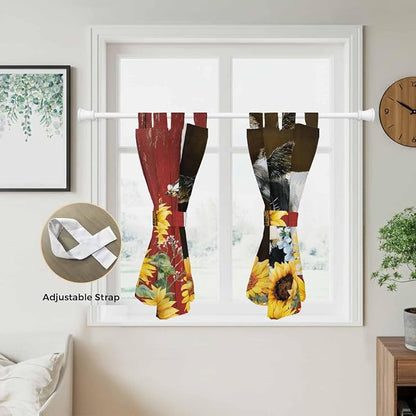 Cows Sunflowers Kitchen Curtains 45 Inch Length, Short Cafe Window Curtains Tab - Image 5