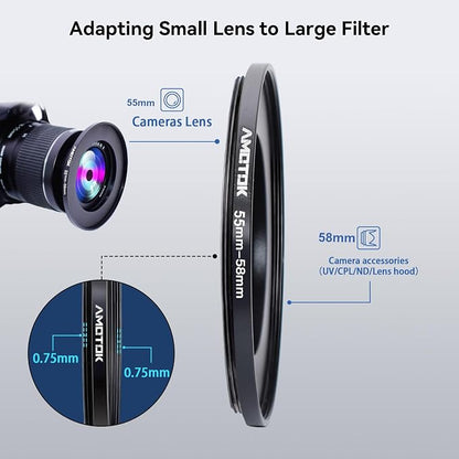 55mm Lens to 58mm Camera Lens Adapter, 55mm to 58mm Filter Step-Up Adapter Ring - Image 4