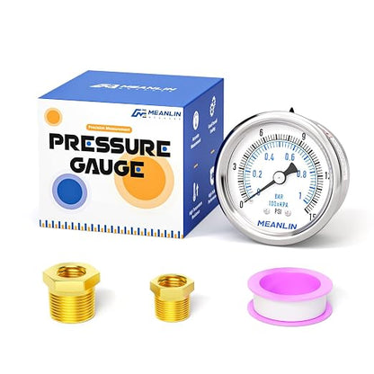 MEANLIN MEASURE 0~15Psi Dry Low Pressure Gauge Stainless Steel 1/8" NPT 2" FACE by MEANLINMEASURE