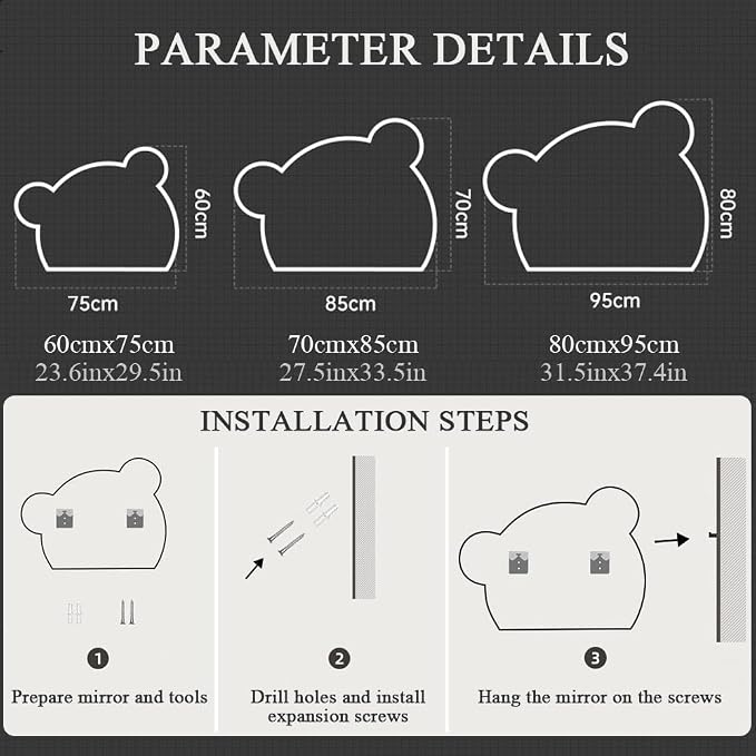 LTSRLL LED Vanity Mirror Cute Bear Decorative Mirror - Image 8
