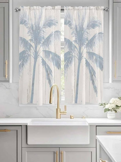 Summer Coconut Tree on Vintage Wood Grain Window Valance Curtains, Seaside - Image 3