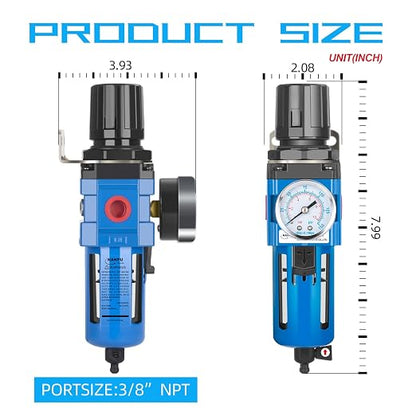 NANPU 3/8" NPT Compressed Air Filter Regulator Combo Piggyback, 5 Micron Brass - Image 4