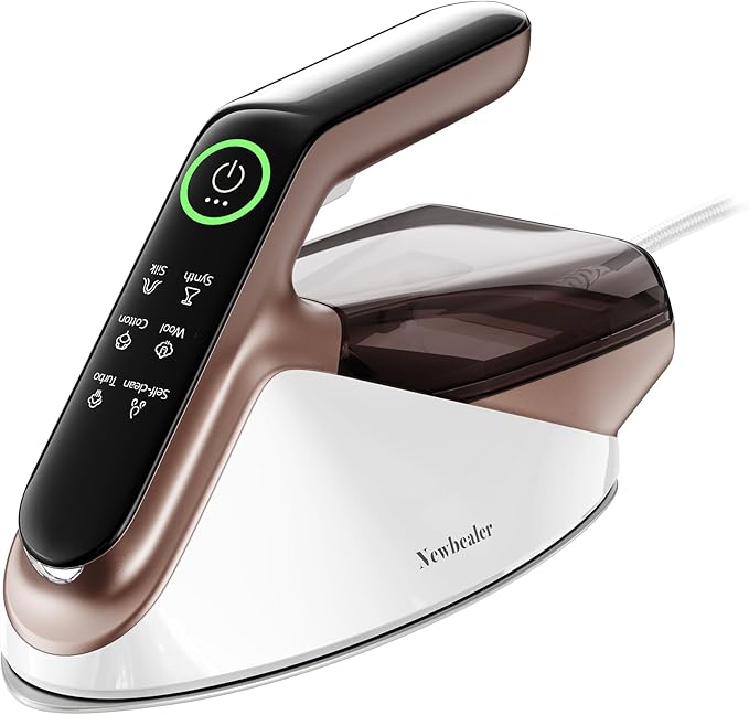 Newbealer Steam Generator Iron, 1500W Turbo Steamer for Clothes, 2 Bar Pressure Clothes Iron, 4 Steam & 4 Dry Heat Modes, Fast Heat-Up, 350ml Detachable Tank, Auto-Off, Self-Cleaning (Gold)