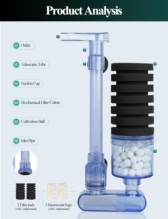 UPETTOOLS 10-40 Gla Aquarium Sponge Filter Ultra Quiet Aquarium Air Pump Small - Image 6