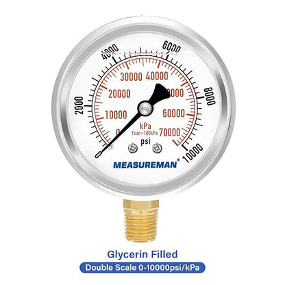 MEASUREMAN 2-1/2" Dial Size, Glycerin Filled Pressure Gauge, 0-10000psi/kpa - Image 3