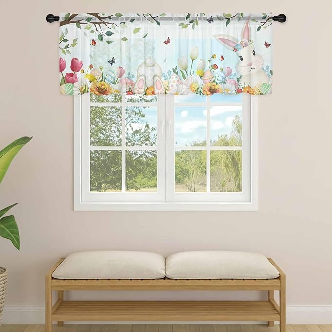 Easter Sheer Valances for Windows 54"x18", Light Filtering Kitchen Curtains - Image 4