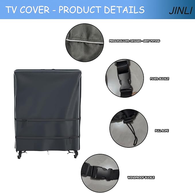 JINLI 70-75 inch outdoor TV trolley cover, courtyard TV cover, Oxford fabric waterproof and dustproof, triple windproof design, compatible with rolling/mobile stand