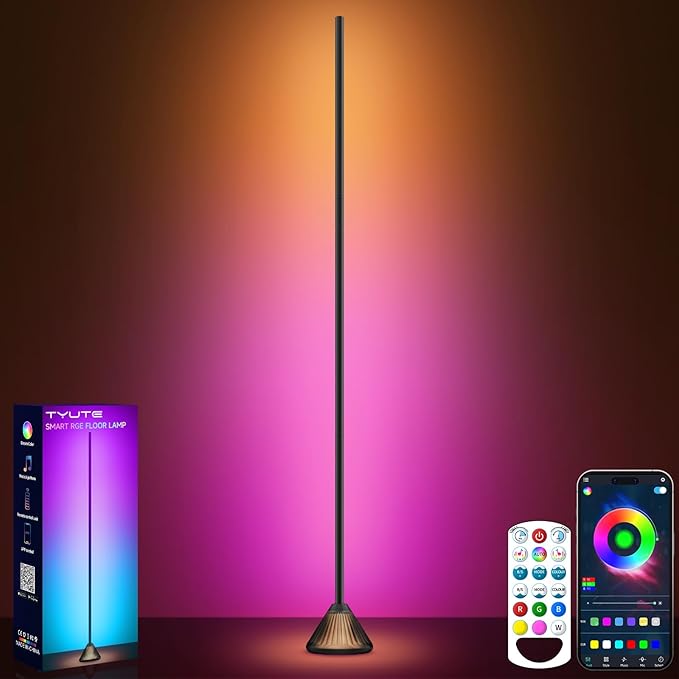 Tyute Corner Floor Lamp, Smart RGB LED Corner Lamp with App & Remote Control, Music Sync, Scene Modes, Modern Ambient Lighting Floor Lamp for Living Room, Bedroom, Gaming Room Decor