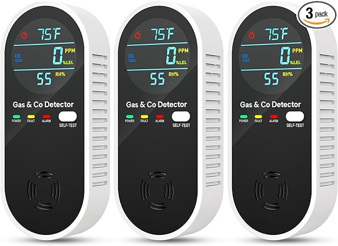 NICGOL Upgraded Natural Gas Leak Detector & Carbon Monoxide Detectors - 4 in 1 Natural, Propane, Co and Gas Detector -Carbon Monoxide Detectors Plug in -Temperature & Humidity for Home, RV (3 Packs)