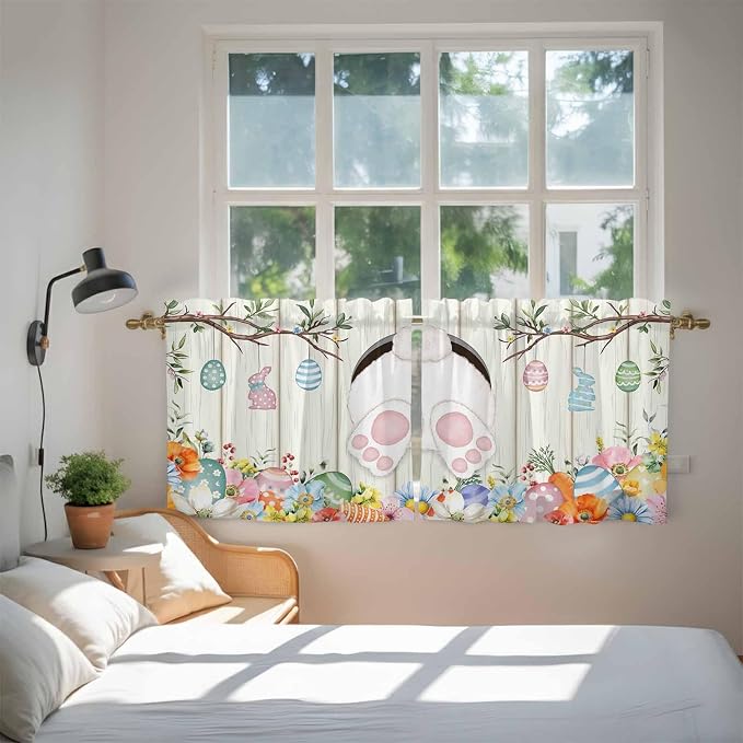 Easter Kitchen Tier Curtains 24 Inch Long 2 Panel Set, Rod Pocket Cafe Small - Image 4