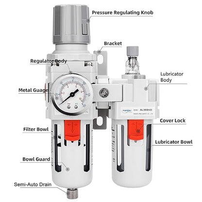 NANPU 3/8" NPT Compressed Air Filter Regulator Lubricator Combo, Water/Oil Trap - Image 2