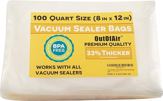 100 Vacuum Sealer Bags: Quart Size by OutOfAir Works by OutOfAirVacuumSealerBags