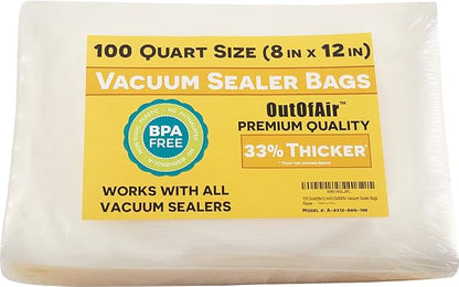 100 Vacuum Sealer Bags: Quart Size by OutOfAir Works by OutOfAirVacuumSealerBags