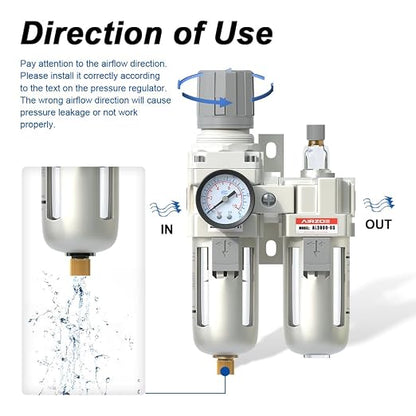 AIRZOE 3/8" NPT Compressed Air Filter Regulator Lubricator Combo, Air - Image 4