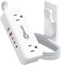 PD30W USB C Travel Power Strip,Cruise Power Strip with 5 USB(3 USB-C) Ports and 4 Outlets, Braided Extension Cord 5Ft, 30W Fast Charging Station Compatible with MacBook Laptops iPad Pro iPhone Samsung