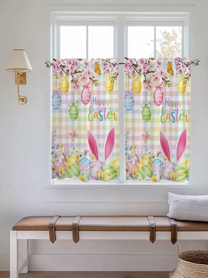 Happy Easter Tier Curtains 45 Inches Long, Spring Bunny Colorful Eggs Flower - Image 4