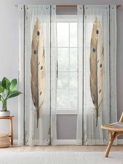 Sheer Curtains 108 Inches Long, Farmhouse Feather Semi Sheer Curtains Light - Image 5