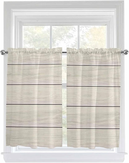 Vintage Country Wooden Board Window Valance Curtains, Gradient Wood Grain Line - Image 9