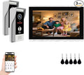 Video Doorbell Intercom System,10 Inches Touch Screen (Silver) Video Doorbell Door Phone System,Support Remote Unlock, Dual-Way Intercom,Night Vision for Villa House Apartment (2-Camera + 1-Monitor)