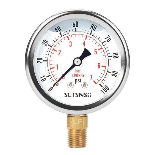 2-1/2" Dial Size, 0-100 Psi Lead-Free Pressure Gauge, Glycerin Liquid Filled by SCTSNSR