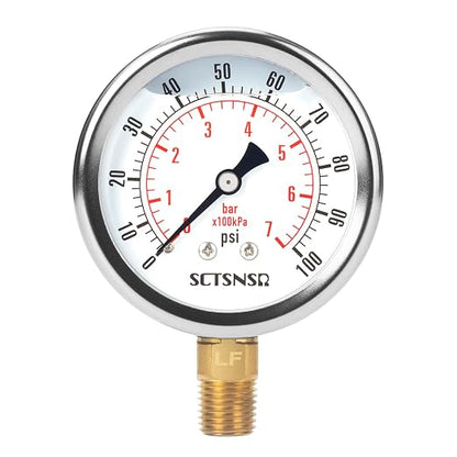 2-1/2" Dial Size, 0-100 Psi Lead-Free Pressure Gauge, Glycerin Liquid Filled by SCTSNSR