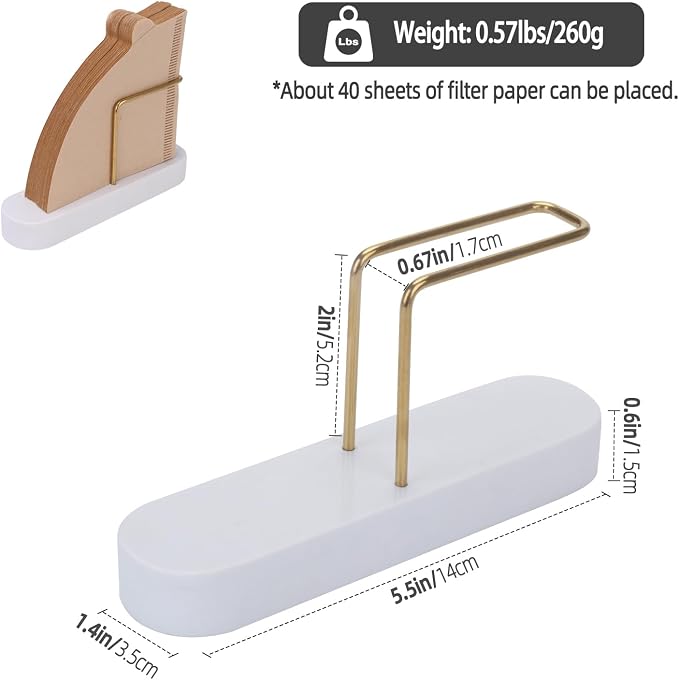 Coffee Filter Holder, Marble & Brass Cone Coffee Filters Holder Organizer - Image 2