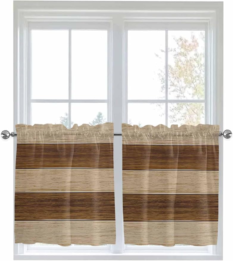 Retro Country Brown Wooden Board Window Valance Curtains, Farmhouse Gradient - Image 9
