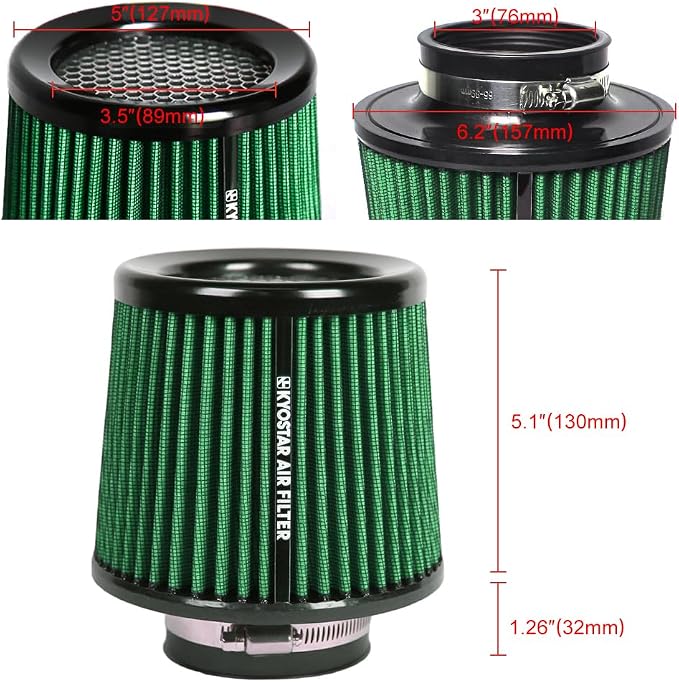 KYOSTAR Universal 3" High-Flow Air Filter, Reusable Cone Cold Air Intake - Image 2